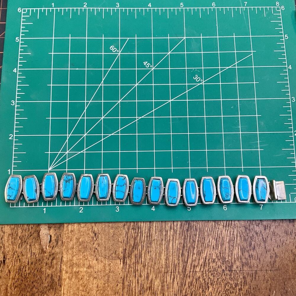 Taxco Mexico Sterling Silver 925 Vintage Turquoise Panel Link Bracelet 61.4g - Picture 12 of 12